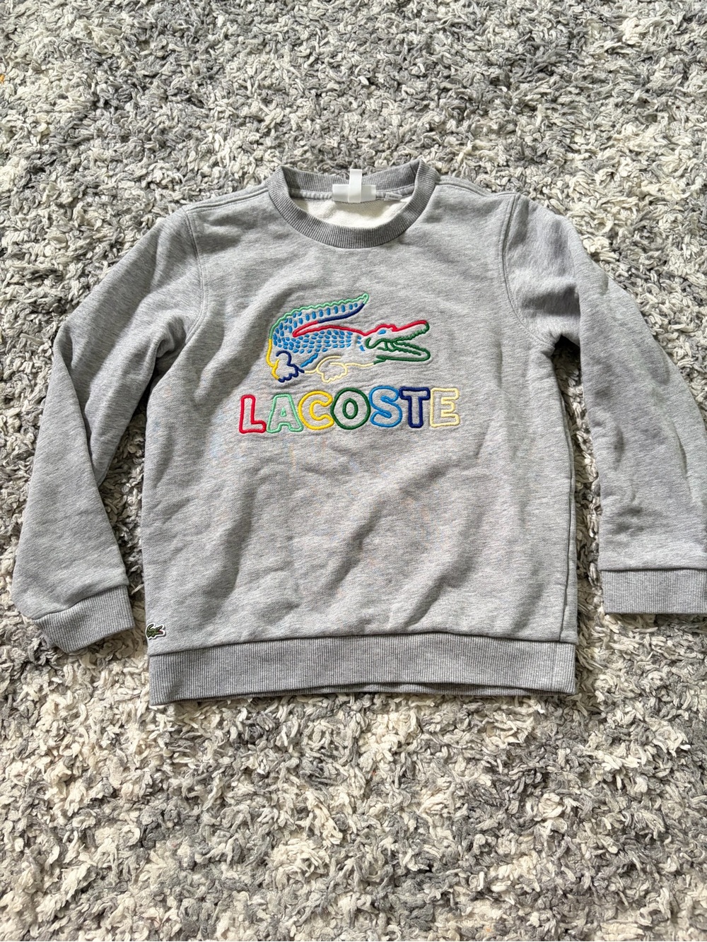 Lacoste Boys Gray Crewneck Sweatshirt with Colorful Logo Sz 8